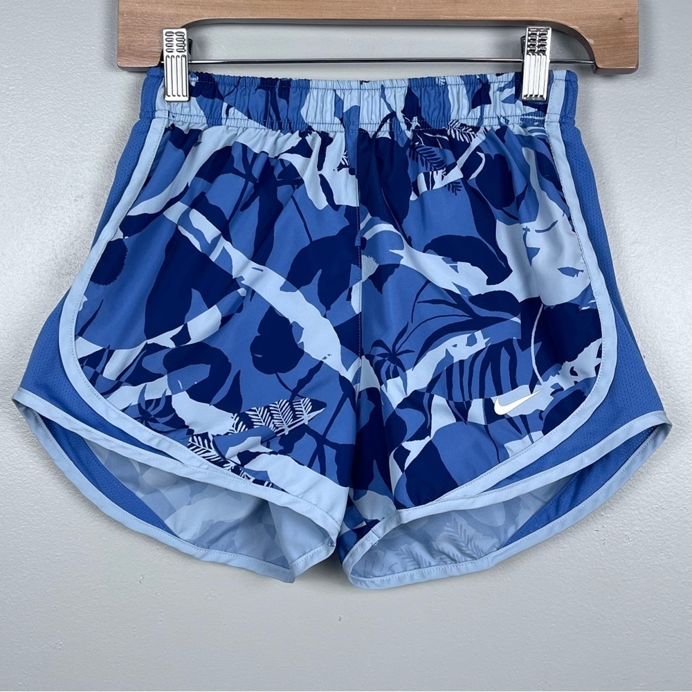 Nike Women's Dri-Fit Blue Floral Brief Lined Running Shorts AQ5638 Size XS; Gym